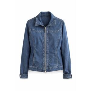 Cathy Daniels Studded Denim Jacket Womens M Stretch Western Zip Blue Embellished